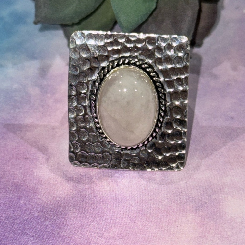Silver Hammered Moonstone Ring - image 2